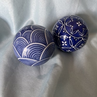 Decorative Ceramic Blue/White Pattern Balls 2 in lot 11'' Dia.