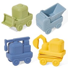 Mold Free Bath Toys 4 Pack Silicone Car Bath Toys - Truck  Construction Toys...