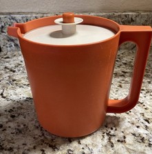 Vintage Tupperware Orange Pitcher with Push Seal Lid 7.5 Inches Tall Made In USA