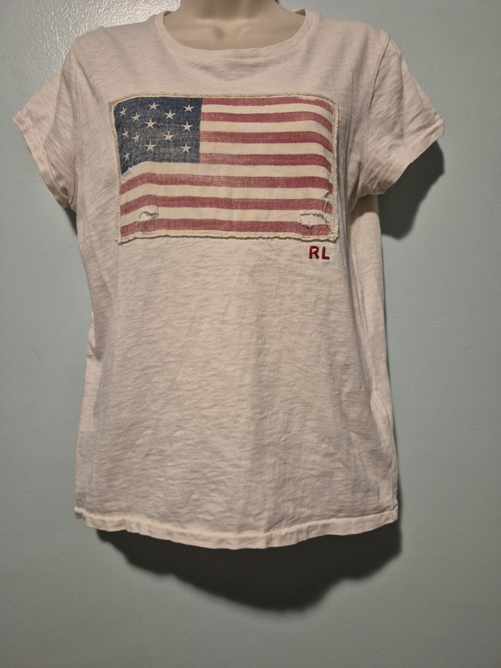 POLO RALPH LAUREN VINTAGE RETRO FLAG USA T-SHIRT College Shirt Top Bluse Tee S