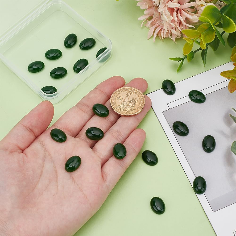 20Pcs Green Natural Oval Moss Stone 0.55 Inch Oval Cabochon Flatback Gemstones Q