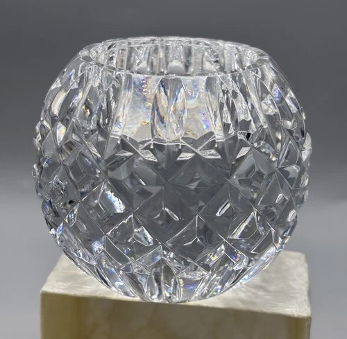 Waterford Crystal Lismore 3" Round Ball Tapered Candle Holder HEAVY Vintage
