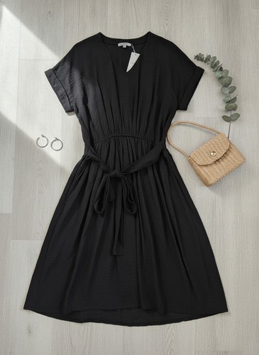 Simply Vera Vera Wang Black Midi Dress with Waist Tie, Size L