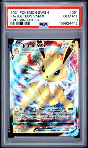 2021 POKEMON SWORD & SHIELD EVOLVING SKIES #051 FA/JOLTEON VMAX PSA 10