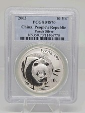 2003 China 1 oz Silver 10 Yuan Panda PCGS MS 70