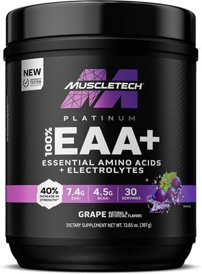 MuscleTech Platinum EAA+ Amino Acids Electrolytes Pre-Workout Powder Grape 30 Sr