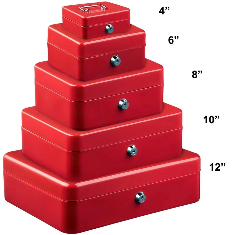 Metal Cash Box Money Bank Deposit Steel Tin Security Safe Petty Key Lockable - Image 4 of 4