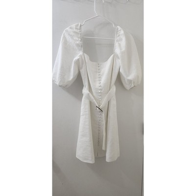 Jonathan Simkhai White Linen Blend Puff Sleeve Belted Mini Dress Square Neck