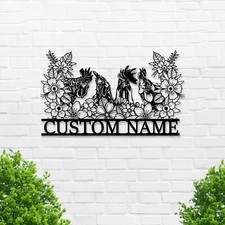 Custom Chicken Metal Sign,Chicken Coop Personalized Name Sign Flower Wall Art