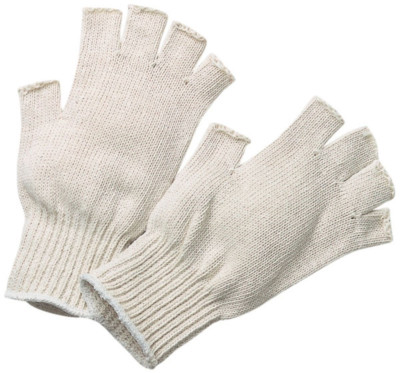 12 WHITE COTTON STRING KNIT FINGERLESS PROTECTIVE WORK GLOVES GLOVE LINERS SMALL