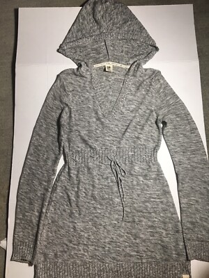 Roxy Junior Small Pullover Knit Tan Gray Hoodie, V-Neck