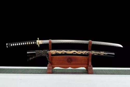 GOLD DRAGON DAMASK FOLDED 1095 STEEL KATANA BATTLE READY JAPANESE SAMURAI SWORD - Picture 3 of 10