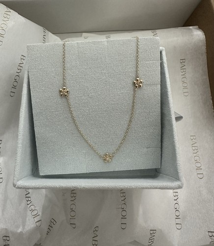 14 Kt Flower Station Necklace w/ Diamonds - Picture 2 of 6