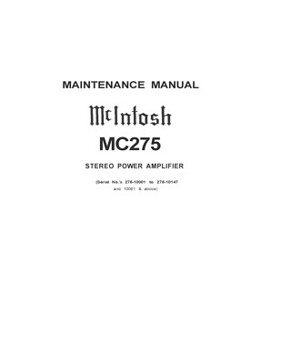Service Manual-Anleitung für McIntosh MC 275 