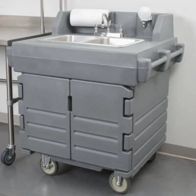 Cambro KSC402191 Granite Gray CamKiosk Portable Self-Contained Hand Sink Cart -