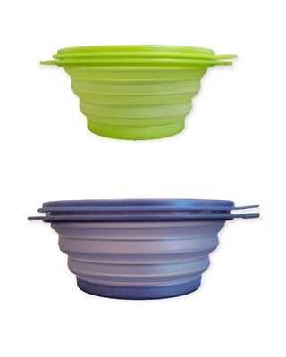 Tupperware FLAT OUT Lime 3 CUP and Purple 4 CUP Space Saving COLLAPSIBLE Bowls