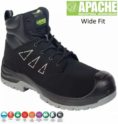 Nuevas botas de trabajo APACHE Armstrong S3 negras puntera de seguridad no metálica ajuste ancho talla