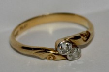 18ct Gold and Platinum 2 Stone Diamond Crossover Ring 