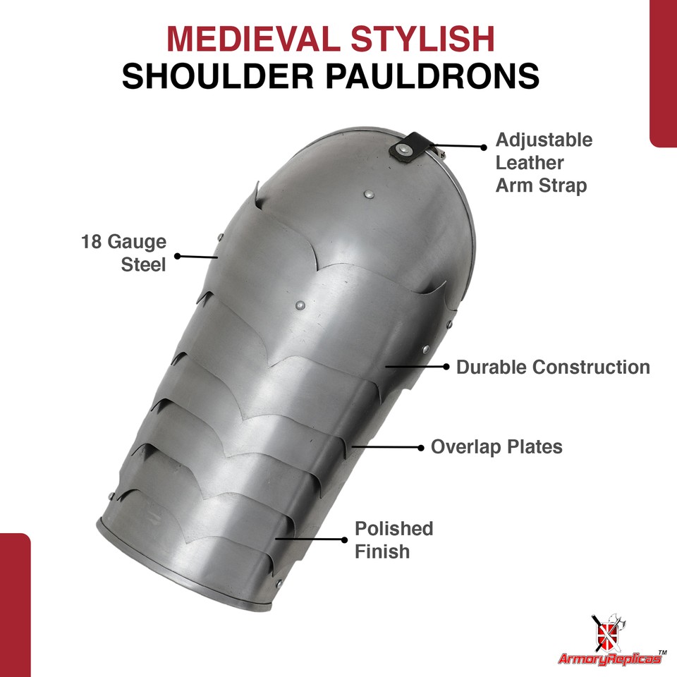 Medieval Shoulder Pauldron – 16 Gauge Steel Armor with Belt & Buckle ...