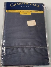 Charter Club Home Pillow Sham Euro Indigo Solid Sateen 100% Cotton 230 ct