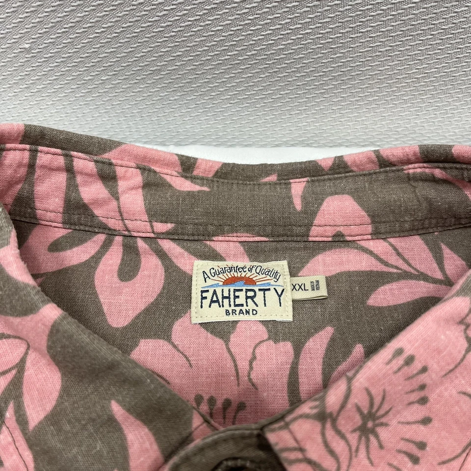 Faherty Men’s XXL Hawaiian Shirt Large Pink Floral All Over Island Hemp Tencel - Image 3 of 4
