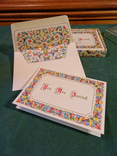10 INVITACIONES DE FIESTA FLORENTINA ITALIANA, SOBRE FORRADO A JUEGO, 5,5 X 4", CAJA - Imagen 1 de 11