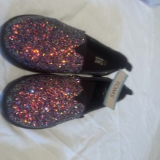 TOMS Youth Alpargata Black Chunky Glitter Slip On Shoes Size 4