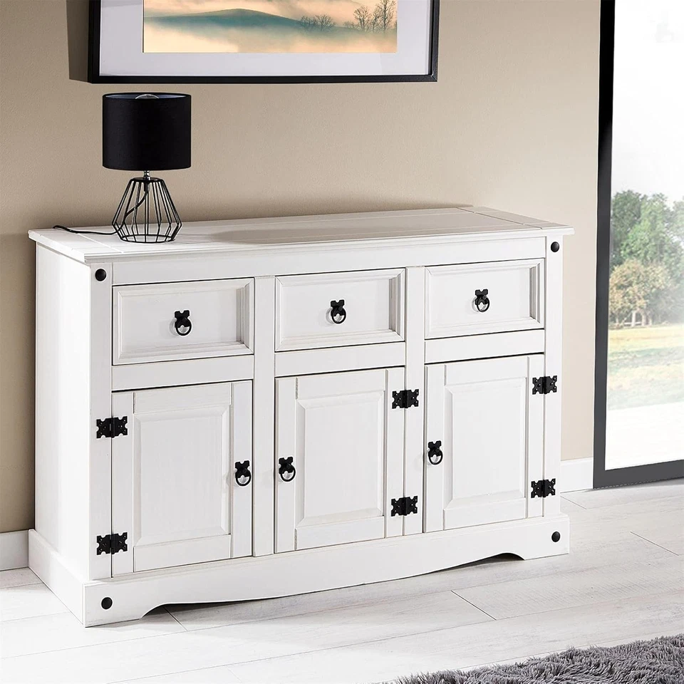 Corona Sideboard All White Country 3 Door 3 Drawer Soild Mexican Pine Wood - Image 4 of 4