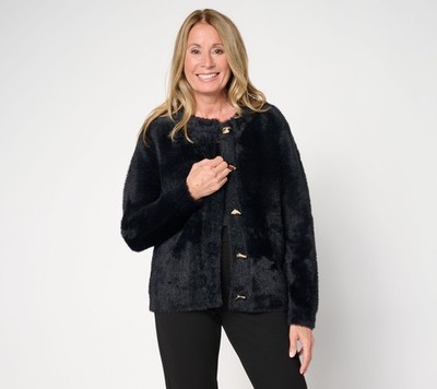 SUNNYLiFE Women's Top Sweater Sz S Knitted Faux Mink Cardigan Black A712209