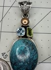 Beautiful NOS Sterling Silver Big Turquoise Multi Stone Pendant — photo 5