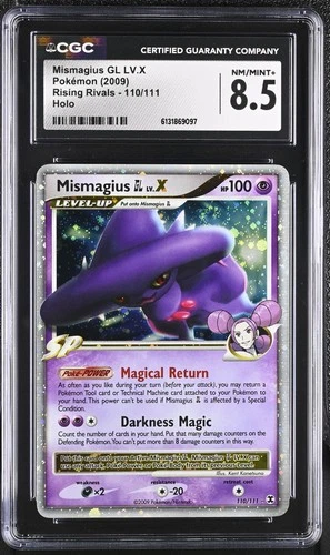 CGC 8.5 NM/MINT+ Mismagius Gl LV.X 110/111 Rising Rivals Holo Pokemon Card