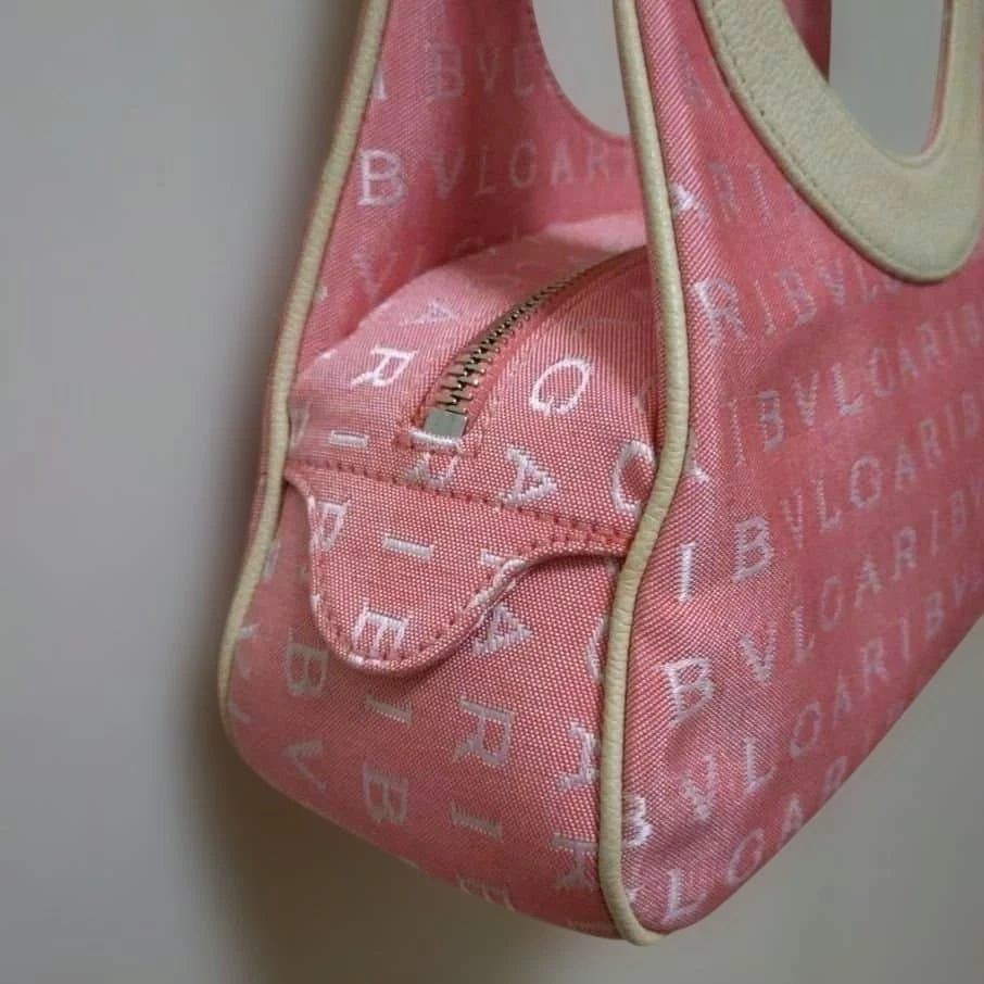 Bvlgari Bolso de Hombro Bolso de Mano Lona Cuero Rosa Para Mujer de Japón Foto 4 de 4
