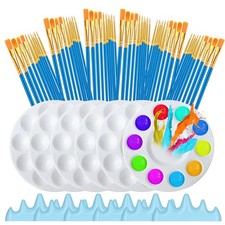72 Pcs Paint Brush and Palette Set, 60 Pieces Paint Brushes and 6 Palette, Pa...
