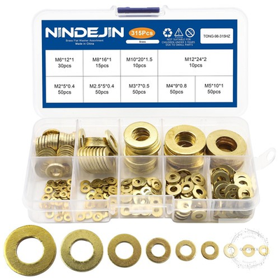 #ad 315 Pieces Brass Washer Assortment Kit Metric Flat Washers 9 Sizes Assorted Set $19.54