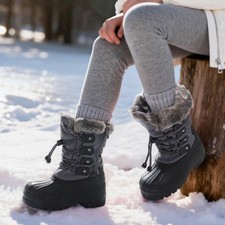 Kids Boys Girls Snow Boots Zip Outdoor Mid Calf Ski Boots Skiing Warm Boots