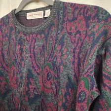 Vtg 80s John Ashford Italy Wool Sweater M Grandpacore Grunge Paisley Distressed