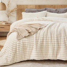Fluffy Comforter Set 3 Pieces - Super Soft Fuzzy Comforter Queen Cream White