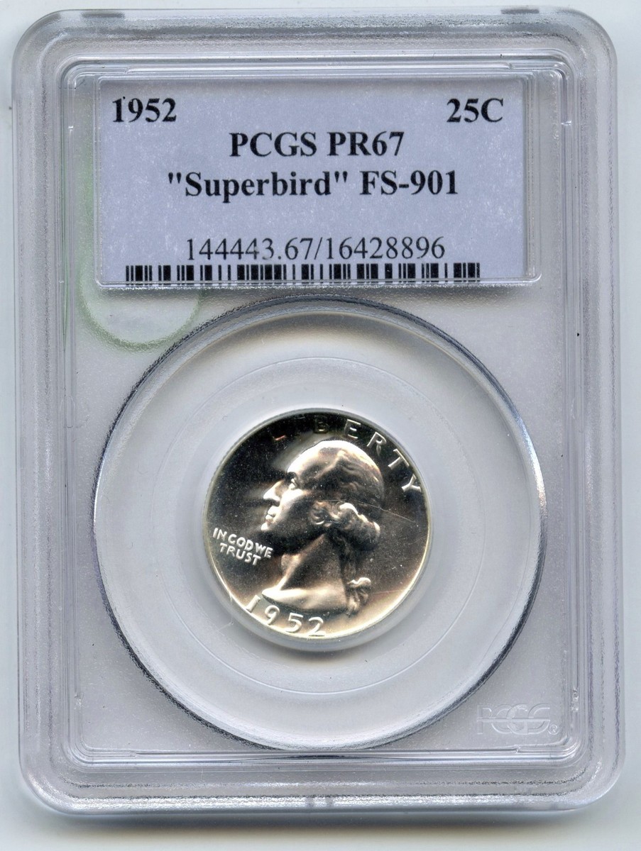 1952 Washington Proof Silver Quarter PCGS PR67 Superbird FS-901