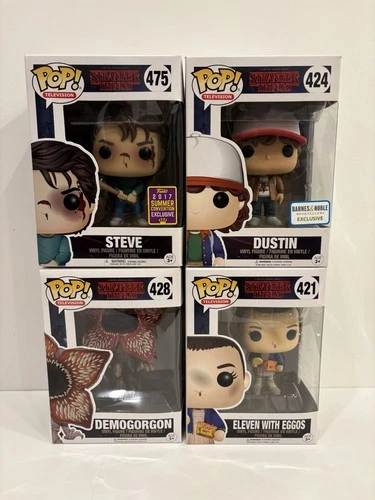 Funko Pop! Stranger Things Lot - Steve (With Bat), Dustin, Eleven & Demogorgon