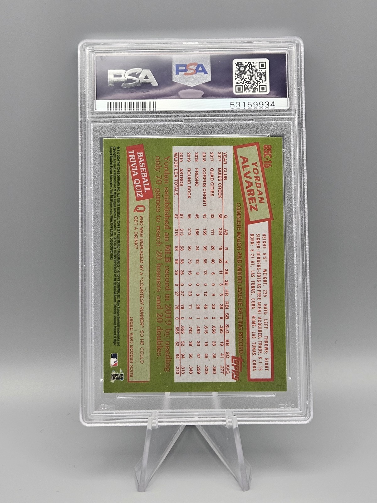 PSA 10 GEM (RC) Yordan Alvarez Silver Pack 1985 Chrome Baseball MOJO 2020 Topps view 4