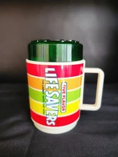 Vtg Plastic Life Savers Mug w/Green Lid, By Deka Co