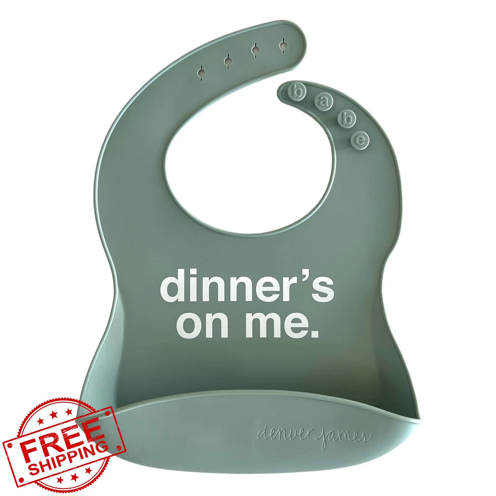 Denver James Silicone Bib Dinner's on Me Seafoam