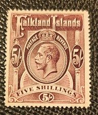 ÎLES MALOUINES Colonie britannique 5 SHILLINGS KGV 1912-20 SG#67 MLH marron foncé