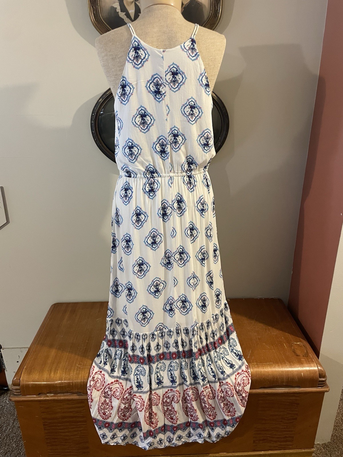 Maxi Dress Floral Paisley Pleated Neck Halter Top Boho Beach Wedding S-image