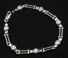 .925 STERLING SILVER Art Deco Style Clear Cubic Zirconia BRACELET 7"