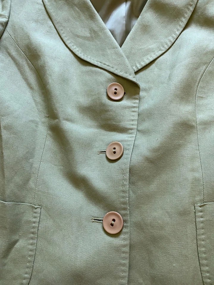 Blazer Jones New York Mujer Mezcla de Lino Manga 3/4 Forrado Muesca Verde Talla 10 Foto 4 de 4