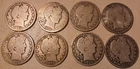 Lot of 8 Barber Half Dollars 3 - 1907-D, 1909-O, 1909-P, 3 - 1915-S