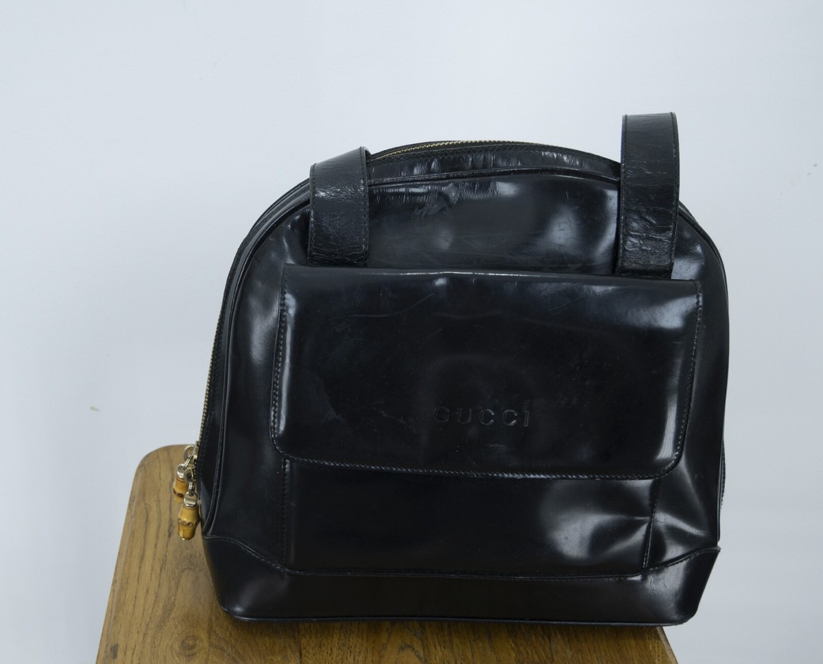 バッグ Gucci Leather Shoulder Bag Vintage Vintage Women's Gucci Shoulder Bag Lacquered Bag Black Zip | eBay