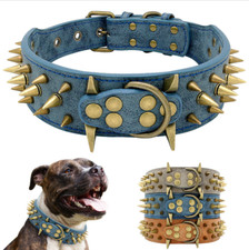 2'' Wide Spiked Studded Dog Collar PU Leather Heavy Duty Adjustable for Pitbull