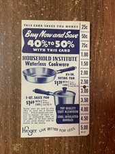 1949 Kroger Live Better Household Institute Waterless Cookware Savings Card